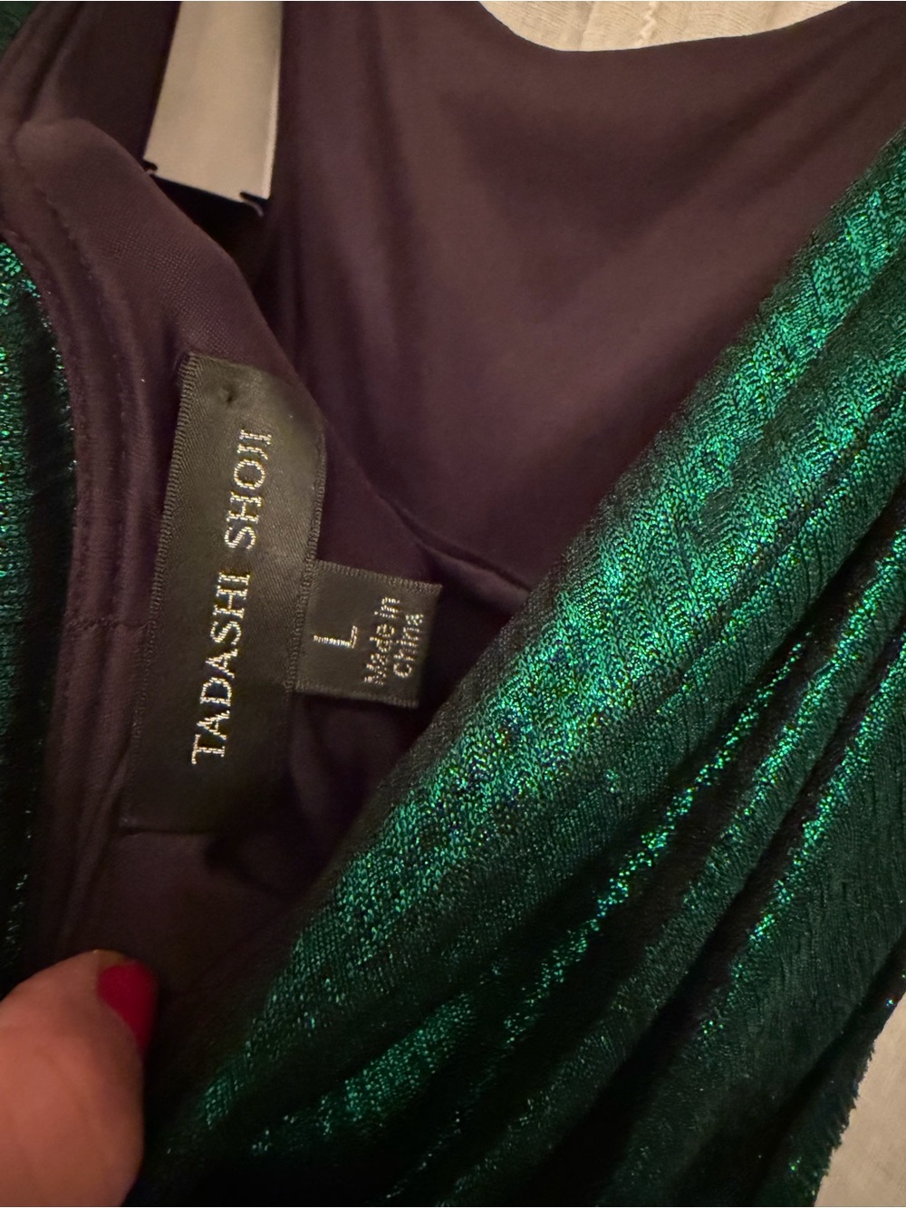 Tadashi Shoji Emerald Green Cowl Neck Slip Dress - Picture 6 of 6